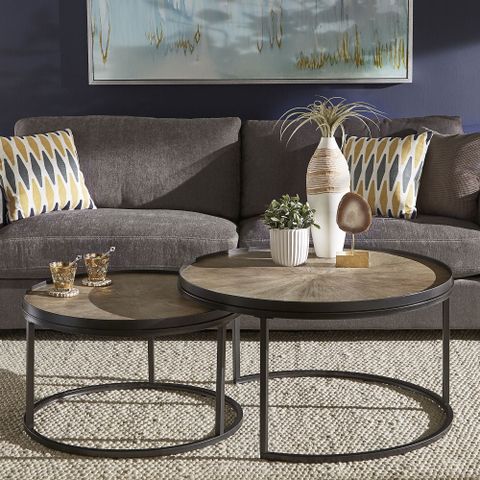 Weston Home Bluff Grey Oak Finish Round Nesting Coffee Tables, Set Of ... intended for Bowery Hill Contemporary Living Room Nest Pair Of 2 Round Tables